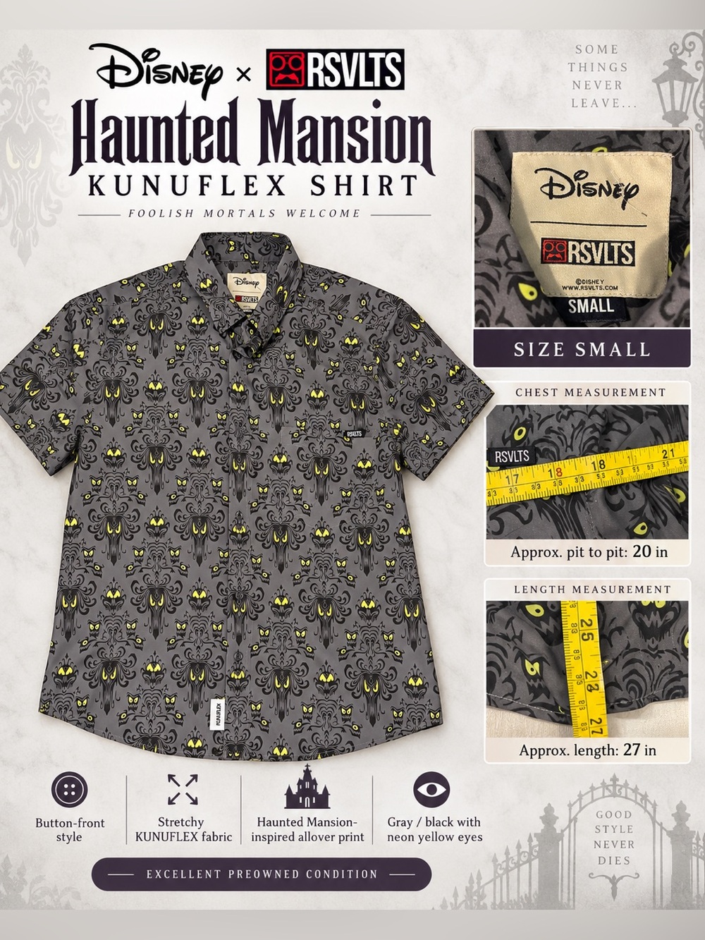 Disney x RSVLTS Haunted Mansion KUNUFLEX Button Down Shirt Small